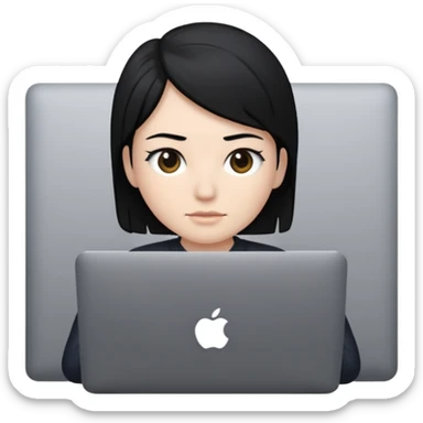 A marketer with a black macbook with black hair sticker