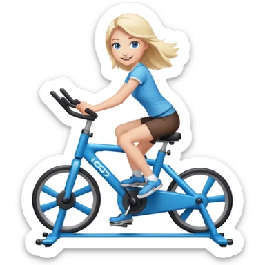 smiling girl with blue eyes riding a spinning bike sticker