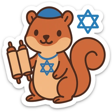 flat toon style squirrel with Jewish symbols sticker