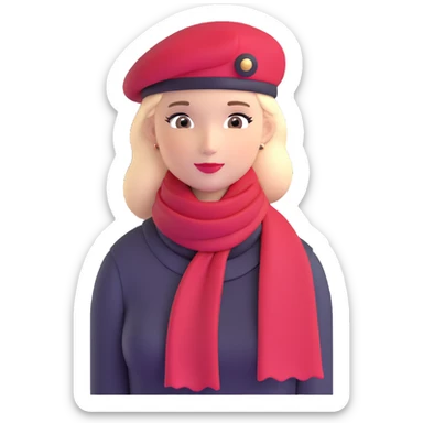 Elegant Parisian woman with red beret and scarf sticker