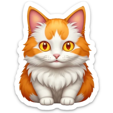 A bicolor cat emoji with glowing happy yellow eyes sticker