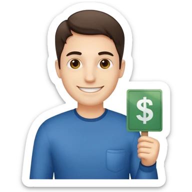 guy happily holding a sign showing $5,000/month sticker