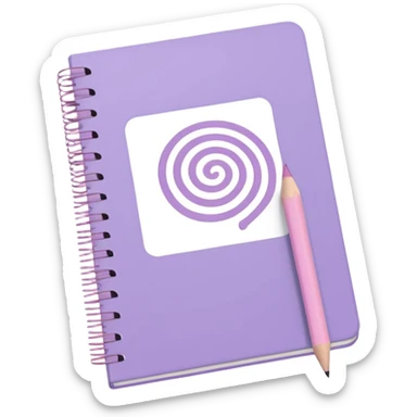 pastel purple spiral-bound notebook labeled 'schedule' in white, with a soft pink pencil resting on it, iOS emoji style sticker