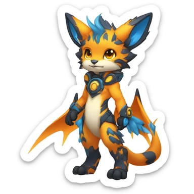Anthro-Edgy-Cool-Blue-Orange-Yellow-Contrast-Colors-Fantasy-Fur-Sona-Chibi-Shiny-Fakémon-Hybrid full body sticker