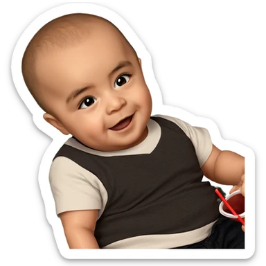 bald boy with drinking straw sticker