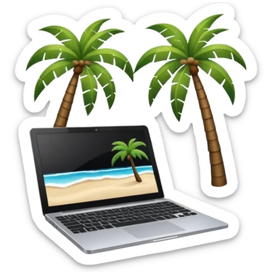  An open laptop on the beach. bildschirm ist schwarz und im hintergrund sind palmen, meer sticker