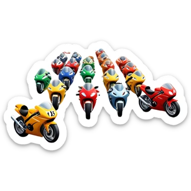 grandstands filled with cheering crowds, checkered flags waving, and traffic lights signaling the start, with a thrilling atmosphere of anticipation and speed. Sporty cars and motorcycles lined up at the starting line, ready to race, with a vibrant racetrack in the background. sticker