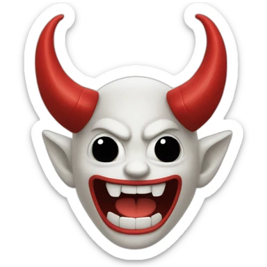 a red demon smiling deviously with black hair and small black horns sticker