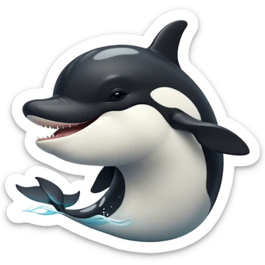 Cinematic Cute Yawning orca Portrait Emoji, Head tilted slightly with a dramatic, wide-open yawn, showcasing a sleek black-and-white body with gently relaxed fins and sleepy, half-closed eyes, Simplified yet irresistibly adorable features, highly detailed, glowing with a soft, cozy marine glow, high shine, relaxed yet expressive, stylized with a dash of whimsical deep-sea charm, soft glowing outline, capturing the essence of a drowsy yet affectionate orca that appears ready to stretch out in the waves for a nap! sticker