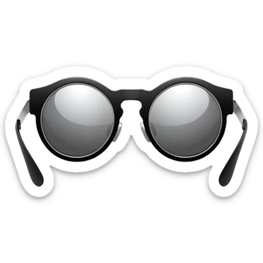 Minimalistic futuristic sunglasses emoji, metallic black and white, reflective lenses, smooth frame, flat vector, clean modern style sticker