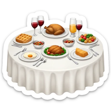 A table with white tablecloth and dinner  sticker