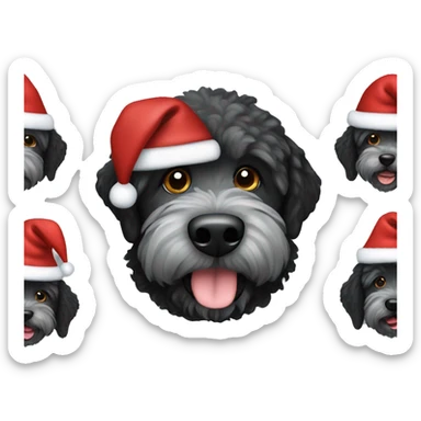 Black labradoodle dog wearing a Santa hat sticker
