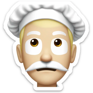 angry chef with a long blond moustache ,a long white chef's hat and blond goatee in one piece manga style sticker