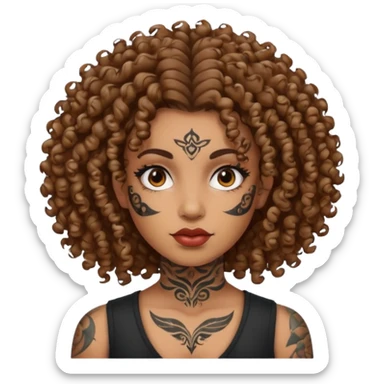 woman curly hair and heavy face tattoo sticker