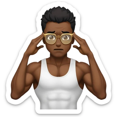 black skinny bodybuilder with gold glasses frustrated pulling hair sticker