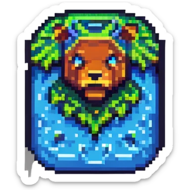 Minecraft logo inspired icon, blocky pixel art style sticker