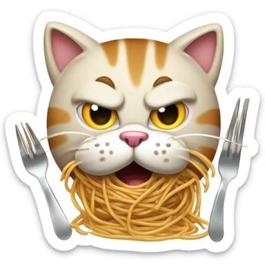 Angry cat eating spaghetti  sticker