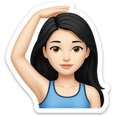 woman black long hair showing armpit with cream on armpit sticker