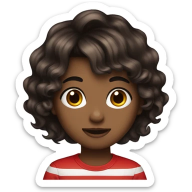 wavy dark brown hair and some red streaks on bang sticker