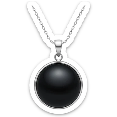polished round black onyx pendant on a delicate silver chain, glowing faintly like a celestial orb sticker