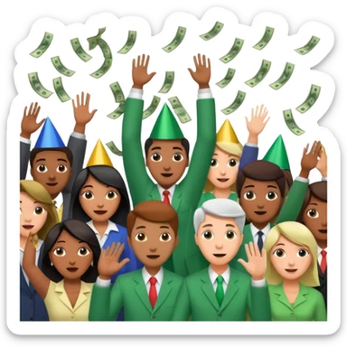 money falling onto a group of people sticker