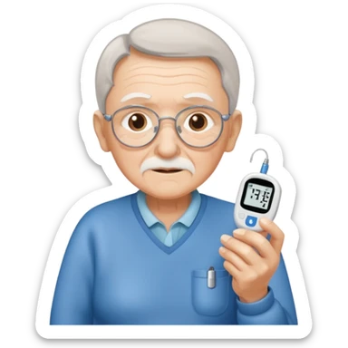 old age person with diabetes with glucose meter in his hand,sideways photo sticker