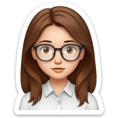 girl with glasses, long brown hair, wearing a white shirt sticker