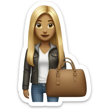 girl with lond straight hair and bag sticker