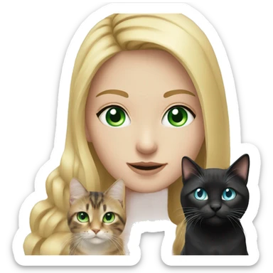 girl with blue eyes, with long blond hair with black tabby cat with green eyes sticker