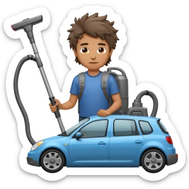 Madman cleaning car with a vacuum in a backpack sticker