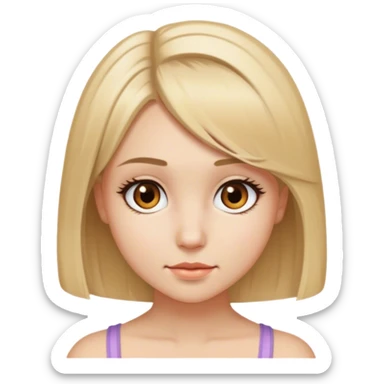 Crie uma menina jovem com cabelo loiro médio, curto no ombro, com olhos castanhos, cílios médios, sticker