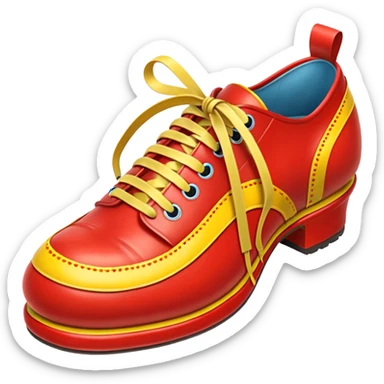 single red clown shoe with yellow laces sticker