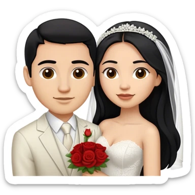 hispanic women with long black hair and light skinned man with short dark brown hair getting married  sticker