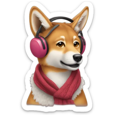 A dingo wearing a scarf and earmuffs sticker