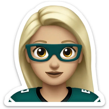 Blonde girl blue eyes wearing eagles jersey sticker