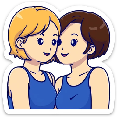 Two women flirting, one with short brown hair and the other with long blonde hair sticker