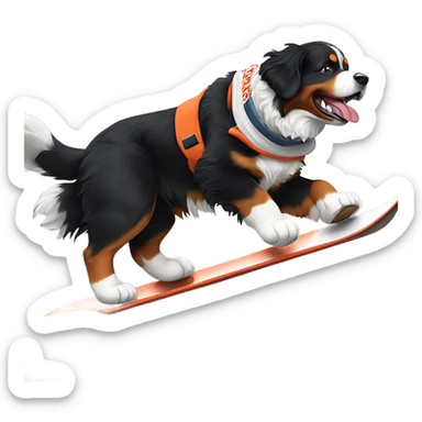 Bernese mountain dog that’s a Denver broncos fan snowboarding down a mountain  sticker