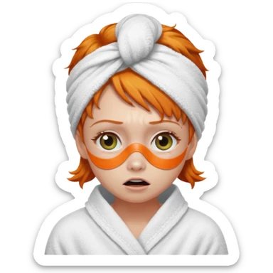 scared ginger girl with bath towels and eye patches sticker