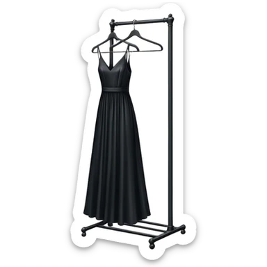 metal clothing rack with a formal black dress hanging sticker