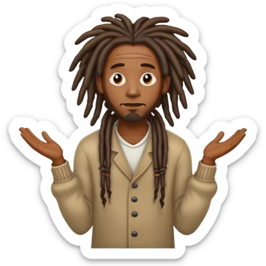  Black man with dreadlocks shrug emoji sticker