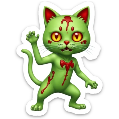 bloody green zombie cat full body with action pose sticker