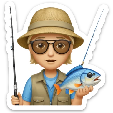 Someone fishing a fish. sticker