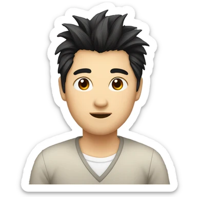Asian, round face, brown eyes, spiked hair, black hair, teacher sticker