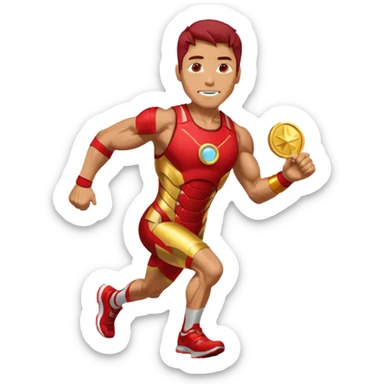 ironman picking running a marathon with gold medal sticker