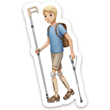 Create a person with crutches and has a broken leg sticker