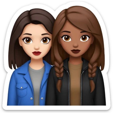 Boujy baddie best friends, trendy heavy makeup both dark hair one light skinned and one mocha brown pretty hair style  sticker