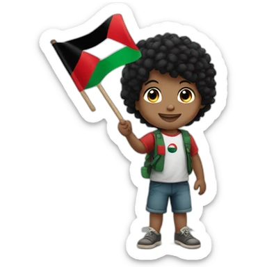 3 year old boy black hair waving Palestine flag in right hand sticker