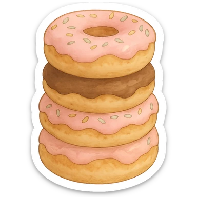 Stack of donuts in Ghibli style, detailed, soft colors, with no background sticker