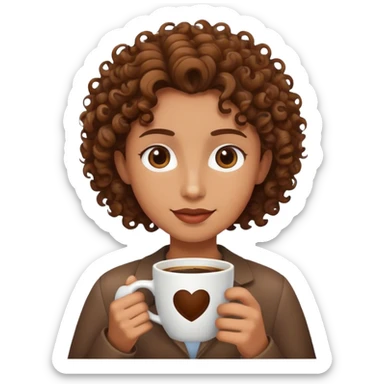 sunshine with curly brown hair and a coffee  sticker