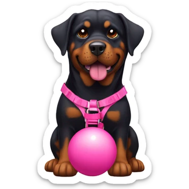 A pretty Rottweiler female with a red harness and a pink rubber ball. sticker